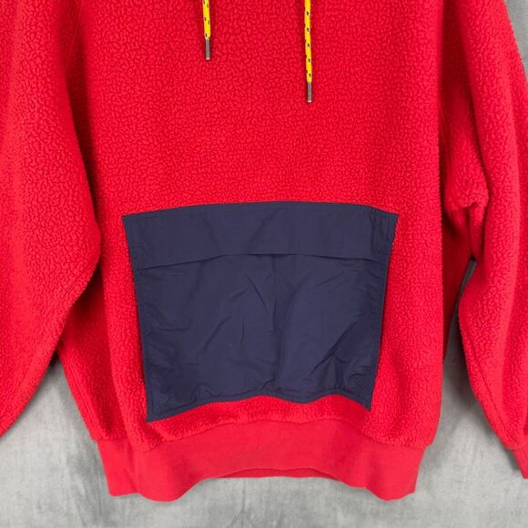 VTG Polo Ralph Lauren Hoodie Mens Small Red HI Tech Hybrid Fleece Drawstring - Picture 3 of 13